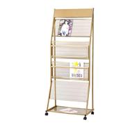 JYHHGDS Porta riviste Semplice, Porta brochure, Porta riviste da Terra, Porta giornali in Acciaio a 4 Strati con Ruote, staffe di Giunzione per Una Facile Installazione in Ufficio (Oro)
