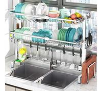 JYHHGDS Scolapiatti da Cucina, scolapiatti a 2 Ripiani sopra Il lavello, ripiano espandibile per Utensili da Cucina, ripiano portautensili da banco. (B)