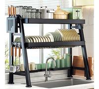 JYHHGDS Scolapiatti sopra Il lavello, scolapiatti Grande in Acciaio Inox 304 a 2 Livelli, con Ganci portautensili, per Utensili da Cucina, ripiano portautensili da banco. (76 cm)