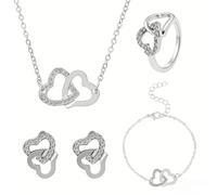 JYIXXZX Parure Gioielli per Donna Cuori Intrecciati Collana Bracciale Orecchini e Anello Cristallo Cuore Pendente con Zirconia Set di Gioielli da Sposa Regolabile Regalo di Compleanno Festa (Arge)