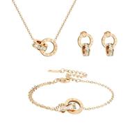 JYIXXZX Parure Gioielli per Donna Ragazze Numeri Romani con Zircone Acciaio Inossidabile Pendente Collana Orecchini Bracciali Set Placcato Oro Argento Gioielli Set Sposa Compleanno Regalo (Oro)