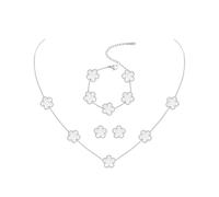 JYIXXZX Parure Gioielli Quadrifoglio da Donna Placcato Argento Acciaio Inossidabile Fortunato Quadrifoglio Collana Orecchini Bracciali Set di Gioielli Sposa Regolabili Regalo per Ragazze (C)