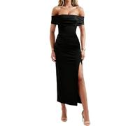JYIXXZX Vestito Donna Elegante Spalle Scoperte Sexy Abito Lungo Senza Maniche Aderente Abito da Sera con Spacco Bodycon Abiti da Cocktail Festa Discoteca Banchetto Cerimonia Club