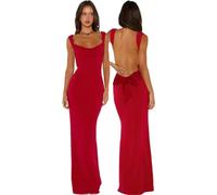 JYIXXZX Vestito Lungo Donna Sexy Maxi Abito Senza Schienale Aderente Vestito da Cerimonia Senza Maniche con Fiocco Vestiti Estate Tinta Unita Bodycon Abito da Sera per Party Cocktail Festa Discoteca