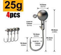 JYJ Amo Jig Testa Piombata 1-28g per Esche Morbide/Verme - Amo da Pesca