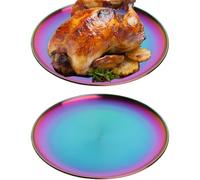 JYJFGSFA Set di 2 piatti da dessert arcobaleno da 30 cm, in acciaio inox, colorati, per feste in campeggio, riutilizzabili e lavabili in lavastoviglie