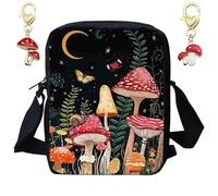 JYJLLM Set di 3 borse a tracolla con funghi rossi, graziosa borsa con fata della foresta con 2 portachiavi in lega a forma di fungo, regalo da donna