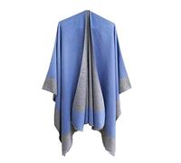 JYLJLL Poncho E Mantelle Fatti A Maglia Da Donna Sciarpa Primavera Autunno E Inverno Donna Mantello Cotone Tinta Unita Scialle Spaccato Sh1 02 Blu 150X130Cm