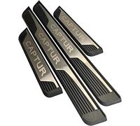 JYMLOV 4 Pezzi Acciaio Inossidabile Battitacco per Auto Sticker, per Ren-Ault Captur 2015-2020, Esterno Battitacco Protezione Plates Anti-Graffio Scuff Adesivi Decorativi Accessori,Black,Silver