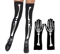 JYNVO 1 Paio Halloween Donna Calze Lunghe e Guanti, Costume di Halloween da Scheletro da Donna, Calze Scheletro Donna, Guanti Scheletro Halloween, per il giorno dei morti, Halloween, Carnevale