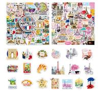 JYNVO 2 X 50 Pezzi Francia Adesivi Viaggi, adesivi per la città di Parigi, vintage, in vinile, impermeabili Stickers Aesthetic per Bottiglia d'Acqua Computer Portatile Bagaglio Scrapbooking Valigia