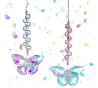JYNVO 2pcs Acchiappa-Sole in Cristallo, Farfalla Arcobaleno con Perle Chakra, Ornamento da Appendere per Finestra, Giardino, Ufficio, Interno, Decorazione Matrimonio, Festa di Compleanno