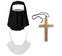 JYNVO 3 Pezzi costumi da suora per Halloween, da suora, da donna, include copricapo da suora, collana incrociata, collari da suora,santi e peccatori, suore