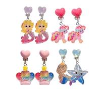 JYNVO 4 paia di orecchini a clip, orecchini a clip per ragazze, orecchini a clip per bambine, orecchini magnetici per ragazze, set di orecchini carini con motivi cartoon, perfetti per le feste