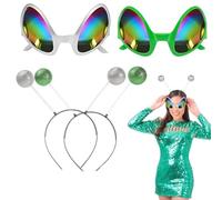 JYNVO 4 PCS costume alieno, occhiali Alien da alieni, occhiali da festa, occhiali da alien lucidi, per discoteca Queen Headband adatto come accessorio per foto di Natale