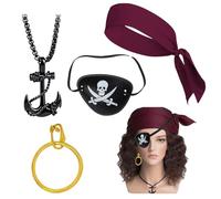 JYNVO 4 pezzi Decorazioni di Halloween, set di accessori per costumi da pirata, accessori vintage, benda, foulard, orecchini, cintura, adatto per decorazioni di Halloween e feste a tema pirata