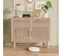 JYNVO Credenza con 2 cassetti e 2 ante, con manici in legno e piedini antiscivolo, protezione antiribaltamento, in legno massiccio, per soggiorno, sala da pranzo o corridoio, 100 x 35 x 80 cm