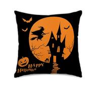JYNVO Cuscino decorativo per Halloween, decorato con fantasmi spaventosi, streghe, pipistrelli e zucche. Morbido cuscino arancione, ideale per decorare il divano durante le festività