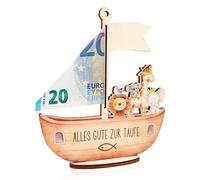 JYNVO Regali per il battesimo, benedizioni per il battesimo, barche a vela in legno del mondo animale, regali in denaro per il battesimo, regali per il battesimo adatti a bambini e bambine