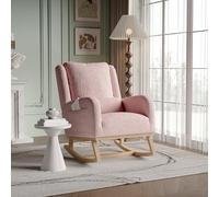 JYNVO Sedia a dondolo, con supporto lombare e pratiche tasche laterali, design ergonomico e gambe in legno massiccio antiscivolo, in pile Teddy, per soggiorno, camera da letto o angolo lettura (rosa)