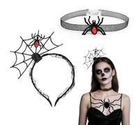 JYNVO Set da 2 pezzi: cerchietto con ragnatela di Halloween e collare di pizzo nero con ragno, accessorio per capelli con ragno stregato, accessorio per costume da ballo in maschera e carnevale