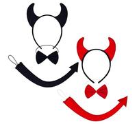 JYNVO Set Di 6 Papillon Con Coda Di Corno Del Diavolo, Costume per Adulti, Fascia Con Corno Nero Rosso per,Halloween Cosplay, Carnevale Natale