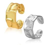 JYNXOR 2 Pcs Anelli Argento Oro Uomo Anello Fascia Donna Anelli Uomo Acciaio Inossidabile Ster Regolabile a Fascia Mignolo Pollice Anello Aperto Con Motivo a Martello Irregolare In Stile Barocco Retrò