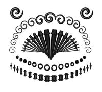 JYNXOR 68Pezzi Kit di Allungamento Dell'orecchio, Kit per L'espansione Dell'orecchio, Kit Piercing Dilatatore Calibro Auricolare Nero Tunnel in Silicone e Dilatatori a Spirale in Acrilico per Orecchie