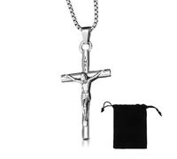 JYNXOR Collana Uomo con Ciondolo Croce in Acciaio Inossidabile - Gioiello Religioso Cristiano e Cattolico - Regalo per Battesimo o Comunione