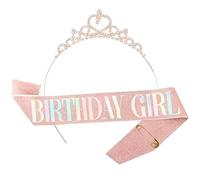 JYNXOR Corona e Fusciacca di Compleanno per Donna Fascia da Regina del Compleanno e Diadema di Strass Set di Diademi e Fusciacche per Ragazze Decorazioni per Capelli Accessori Scintillanti,Rosa