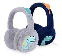 JynxtoyZeal Paraorecchie a forma di dinosauro, 2 pezzi, paraorecchie invernali termiche, in peluche, regolabili, pieghevoli, antivento, resistenti al freddo, in peluche, per ragazze e ragazzi (grigio