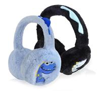 JynxtoyZeal Paraorecchie a forma di dinosauro, termici, invernali, 2 pezzi, paraorecchie in peluche, regolabili, pieghevoli, antivento, resistenti al freddo, in peluche, per ragazze e ragazzi (nero +