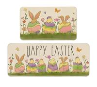 JynxtoyZeal Set di 2 Tappetino da cucina con uova di Pasqua, Stampa di uova di Pasqua, Ideale per Interni ed Esterni, Pavimento Bagno, Tappeto da cucina antiscivolo Set （40 × 60 +40×120cm）