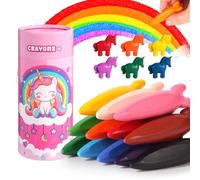 JYPS Pastelli a cera dai 1 ai 3 anni in su, 18 colori, atossici, sicuri, set da 12 rocket e 8 matite da colorare con unicorno, con portapenne, lavabili per pittura artistica, unicorno, regalo per 3-7