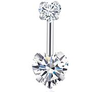 JYTDBCS Piercing per ombelico in acciaio al titanio Piercing a doppio cuore per ombelico con sfere lunghe corte in acciaio al titanio Piercing per ombelico Piercing per ombelico Argento Anello per