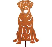 JYUECIAN Labrador retriever Cane Ruggine Decorazioni Giardino per Esterno, Arrugginito Spina Paletti da Giardino, Figura di Cane Metallo