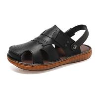 Jyuiipcz Sandali da uomo in pelle scarpe da uomo sandali casual all'aperto sandali da spiaggia in pelle bovina sandali da uomo due usi (colore: nero, taglia: 38 codice) (nero 43 codice)