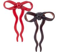 JYvivid 2 forcine per capelli francesi con fiocco, graziose forcine per capelli per lo styling, bastoncini per capelli francesi a forma di U, accessori per capelli mossi da donna (marrone + rosso)