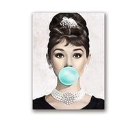 JYWDZSH Stampa su Tela Audrey Hepburn Bubble Gum Canvas Pittura Famosa Attrice Poster E Stampe Immagini di Pittura per La Decorazione Domestica, 70X100Cm Senza Cornice