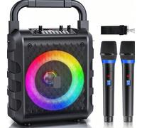 JYX Casse karaoké con 2 microfoni senza filo, karaoke professionale Bluetooth portatile con luci LED, TF/USB, AUX, per Les Fêtes et Les Adultes, Cadeau pour Les Amis et la Family [Son Immersif de Qual