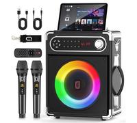 JYX Casse karaoke con 2 microfoni wireless, Altoparlante portatile Bluetooth per Casse karaoke completo con supporto per controllo bassi/alti TF/USB, AUX IN, FM, REC