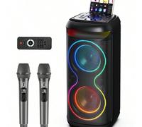 JYX Karaoke Machine con 2 microfoni, grande altoparlante portatile Bluetooth per karaoke con luce Diaco, sistema karaoke per feste in casa, sistema PA, Party Box supporta TWS/scheda TF/USB/AUX-in [Sco