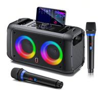 JYX Macchina per Karaoke con 2 microfoni senza filo per bambini adulti, Sistema di Karaoke portatile Carica le feste alla casa, in campeggio, Supporta scheda TWS/AUX/USB/TF. Sistema di microfoni senza