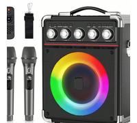 JYX Macchina per Karaoke per Adulti Bambini, Enceinte Bluetooth Portable pour L'extérieur con 2 microfoni UHF sans fil, Attrezzatura per Karaoke, Lumière DJ, Carta TF/USB/AUX/TWS, Bassi/Acuti TX05 [Si