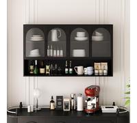 JYYQ Armadio Da Bagno Montato A Parete In Metallo, Armadio Da Bagno Montato A Parete In Vetro A Quattro Porte 20cm, Armoire ouverte,Mobili Da Bagno Sospesi,Montato A Parete. (nero)