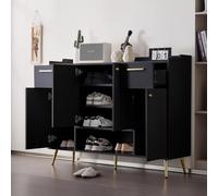 JYYQ Armadio Per Scarpe,Calzolaio Corridoio,Mobili Moderni Per Calzolaio A 4 Porte,Armadio Ausiliario Con 2 Cassetti, Portascarpe,Armadietto Per Scarpe Per Soggiorno,Camera Da Letto E Casa. (nero)