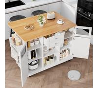JYYQ Carrello da Cucina con 2 Cassetti,Credenza Salvaspazio Per Cucina Deposito con 4 Porte,Carrello con Scrivania Pieghevole Portaasciugamani e Rack Per Condimenti (Bianco)