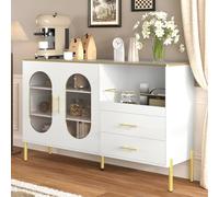 JYYQ Credenza Buffet ci Sono Due Cassetti,Armario Laterale con 2 Porte di Vetro Per Lo Spazio di Stoccaggio,Storage Aperto,Maniglia in Metallo,Ideale Per Soggiorno,Ingresso,Hall e Soggiorno.