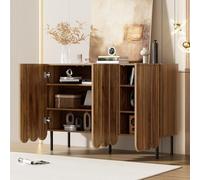 JYYQ Credenza Buffet Deposito con 3 Porte,Gambe in Metallo,Modernizzazione Mobile Cucina Salvaspazio Aspetto con Forma D'Onda,Ideale Per Soggiorno,Ingresso,Foyer e Sala da Pranzo (Colore naturale)