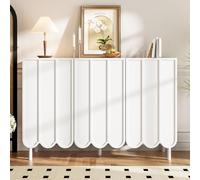 JYYQ Credenza Buffet Deposito con 3 Porte,Gambe in Metallo,Modernizzazione Mobile Cucina Salvaspazio Aspetto con Forma D'Onda,Ideale Per Soggiorno,Ingresso,Foyer e Sala da Pranzo (Bianco)
